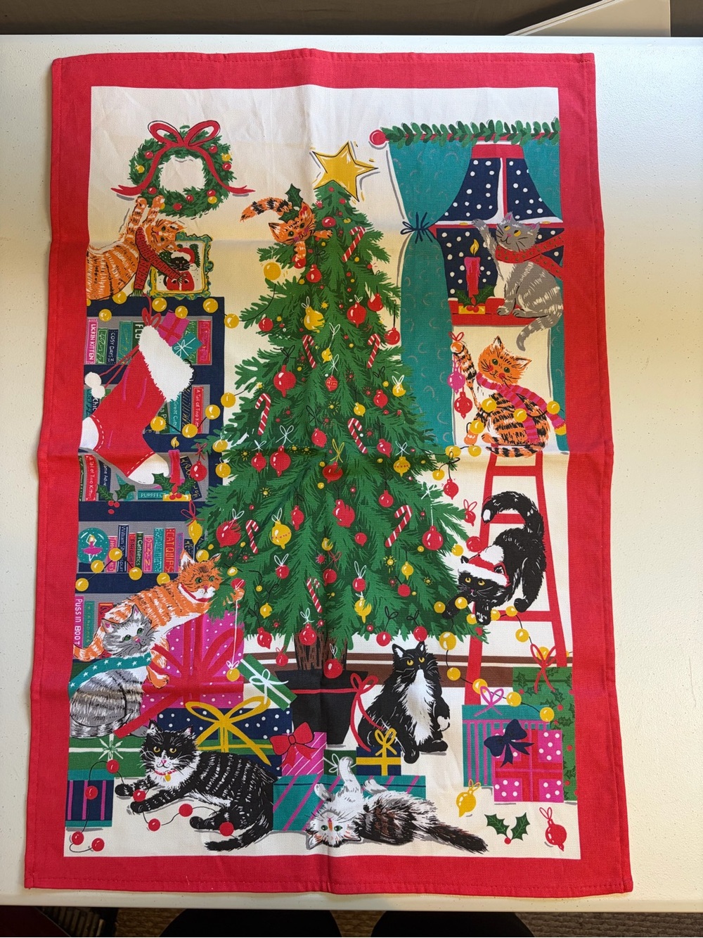 Christmas Tree Cats Cotton Kitchen Tea Towel Ulster Weavers Cat Lady Kitsch Gift